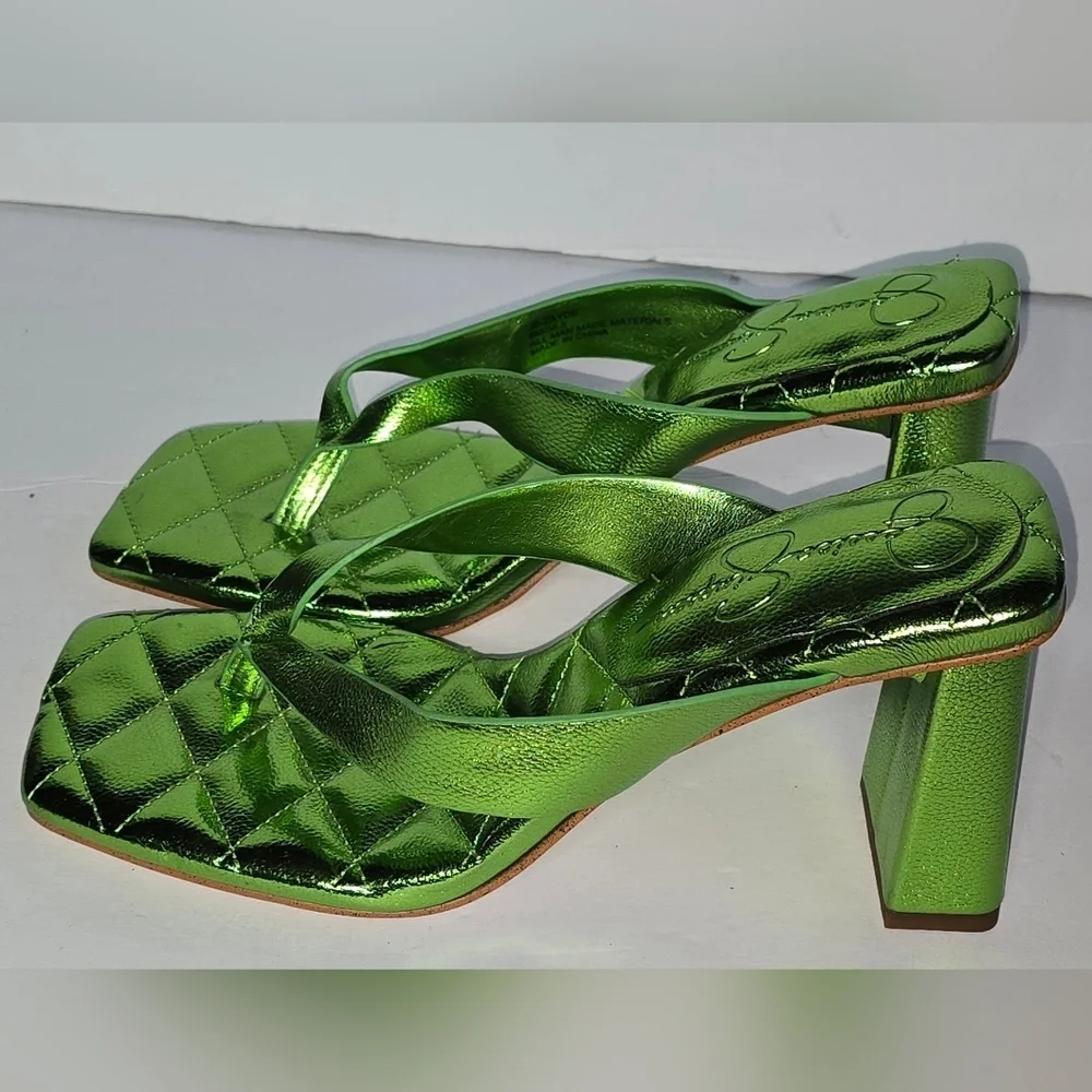 Bright Block Heel Metallic Green Jessica Simpson Sandals Heels Size 8M